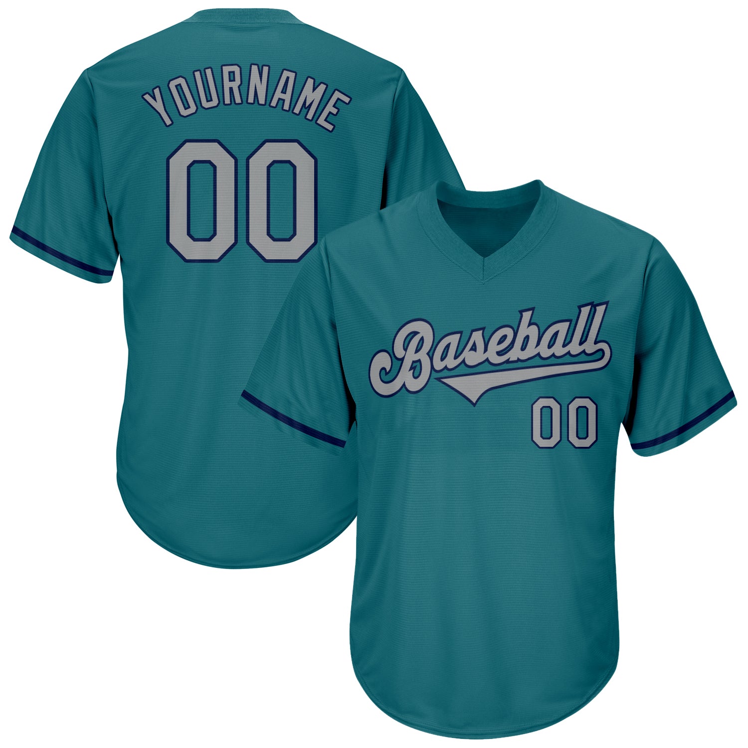 Custom Name and Number Aqua Gray-Navy Authentic Rib-Knit Baseball Jersey Shirt - Personalized Team Apparel Personalized Aqua