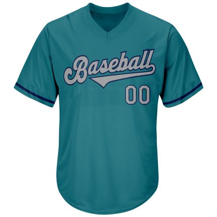 Custom Name and Number Aqua Gray-Navy Authentic Rib-Knit Baseball Jersey Shirt - Personalized Team Apparel Personalized Aqua