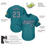 Custom Name and Number Aqua Gray-Navy Authentic Rib-Knit Baseball Jersey Shirt - Personalized Team Apparel Personalized Aqua