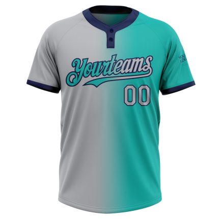 Personalized Aqua Gray-Navy Gradient Fashion Two-Button Unisex Jersey for Softball Personalized Aqua Gray-Navy Gradient Fashion