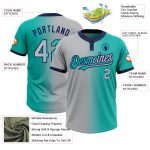 Custom Name and Number Unisex Softball Jersey - Personalized Aqua Gray-Navy Gradient Two-Button Fashion Design Personalized