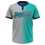 Custom Name and Number Unisex Softball Jersey - Personalized Aqua Gray-Navy Gradient Two-Button Fashion Design Personalized