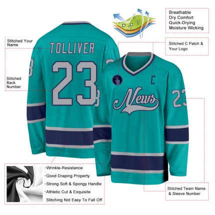 Custom Aqua Gray-Navy Hockey Jersey - Personalized Sports Apparel for Fans Personalized Aqua Gray-Navy Hockey Jersey