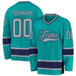 Custom Aqua Gray-Navy Hockey Jersey with Personalized Name and Number - Team Apparel Personalized Aqua Gray-Navy Hockey Jersey