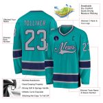 Custom Aqua Gray-Navy Hockey Jersey with Personalized Name and Number - Team Apparel Personalized Aqua Gray-Navy Hockey Jersey
