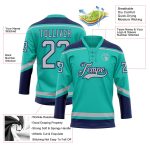 Custom Aqua Gray-Navy Hockey Jersey - Personalized Lace Neck with Team Name & Number Personalized Aqua Gray-Navy Hockey Lace