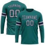 Custom Team Performance T-Shirt with Personalized Name & Number - Aqua Gray-Navy Long Sleeve Personalized Aqua Gray-Navy