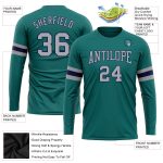 Custom Team Performance T-Shirt with Personalized Name & Number - Aqua Gray-Navy Long Sleeve Personalized Aqua Gray-Navy