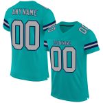 Custom Aqua Gray-Navy Mesh Football Jersey with Personalized Name and Number - Authentic Team Apparel Personalized Aqua Gray-Navy