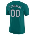 Custom Team Name and Number Performance T-Shirt in Aqua Gray-Navy - Personalized Sports Tee Personalized Aqua Gray-Navy Performance