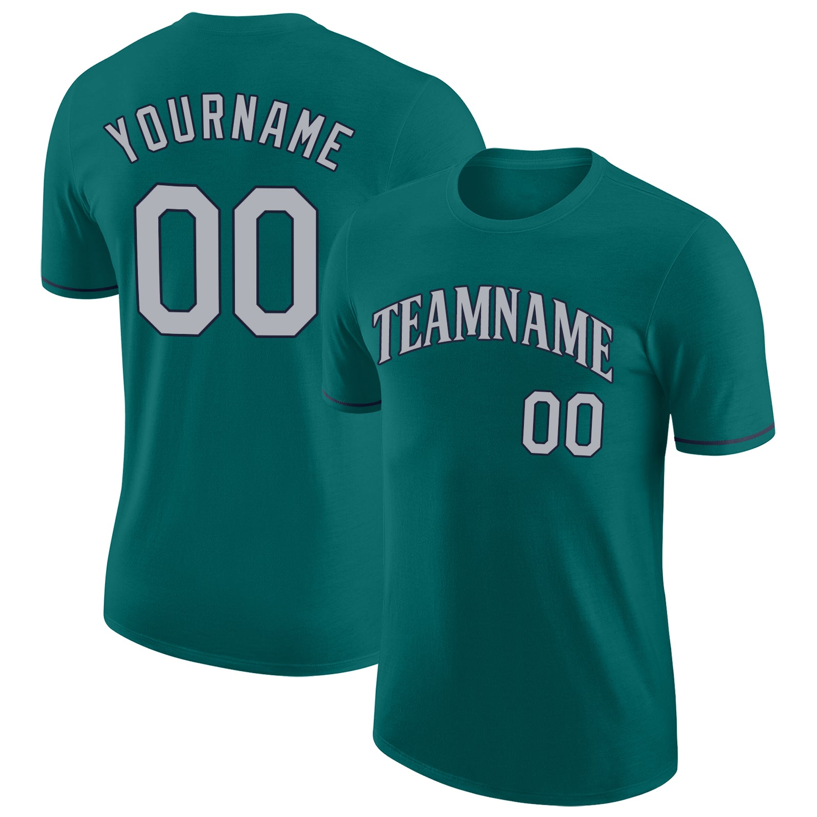 Custom Team Name and Number Performance T-Shirt in Aqua Gray-Navy - Personalized Sports Tee Personalized Aqua Gray-Navy Performance
