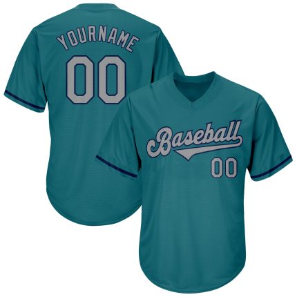 Personalized Aqua Gray Navy Baseball Jersey Shirt - Throwback Rib-Knit Design Personalized Aqua Gray-Navy Throwback Rib-Knit