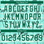 Personalized Aqua Green Hawaii Palm Trees Bomber Jacket 3D Full-Snap Varsity Letterman Personalized Aqua Kelly Green-White