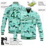 Custom Hawaii Palm Trees 3D Pattern Bomber Jacket with Personalized Name and Number in Aqua Green and White Personalized