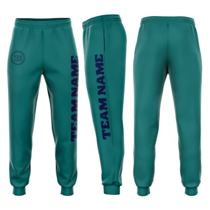 Custom Aqua Navy Jogger Sweatpants with Personalized Name and Number - Fleece Team Apparel Personalized Aqua Navy Fleece