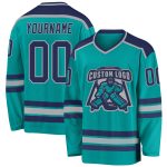 Custom Aqua Navy-Gray Hockey Jersey for Men and Women - Personalized Sports Apparel Personalized Aqua Navy-Gray Hockey Jersey