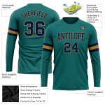 Personalized Performance T-Shirt in Aqua, Navy, and Old Gold - Long Sleeve Design Personalized Aqua Navy-Old Gold Long Sleeve