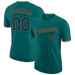Custom Name and Number Performance T-Shirt in Aqua Navy-Old Gold for Team Sports Personalized Aqua Navy-Old Gold Performance