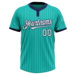 Personalized Aqua Navy Pinstripe Softball Jersey Unisex Two-Button Design Personalized Aqua Navy Pinstripe White Two-Button