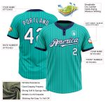 Personalized Aqua Navy Pinstripe Softball Jersey Unisex Two-Button Design Personalized Aqua Navy Pinstripe White Two-Button