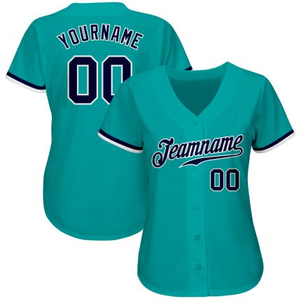 Custom Aqua Navy-White Baseball Jersey with Personalized Name and Number Personalized Aqua Navy-White Baseball Jersey