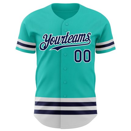 Custom Name and Number Aqua Navy-White Line Authentic Baseball Jersey - Personalized Team Jersey Personalized Aqua Navy-White
