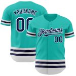 Custom Name and Number Aqua Navy-White Line Authentic Baseball Jersey - Personalized Team Jersey Personalized Aqua Navy-White