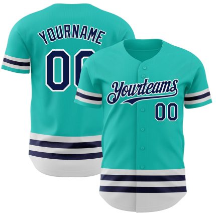 Custom Name and Number Aqua Navy-White Line Authentic Baseball Jersey - Personalized Team Jersey Personalized Aqua Navy-White