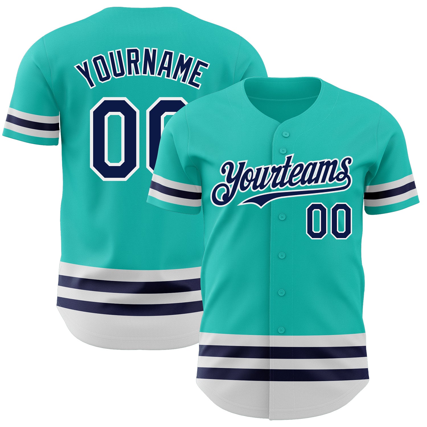Custom Name and Number Aqua Navy-White Line Authentic Baseball Jersey - Personalized Team Jersey Personalized Aqua Navy-White