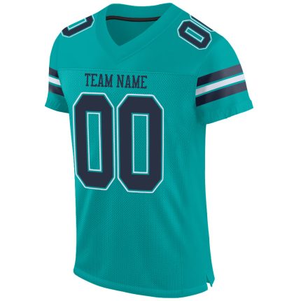 Custom Name and Number Aqua Navy-White Mesh Football Jersey - Personalized Authentic Team Jersey Personalized Aqua Navy-White