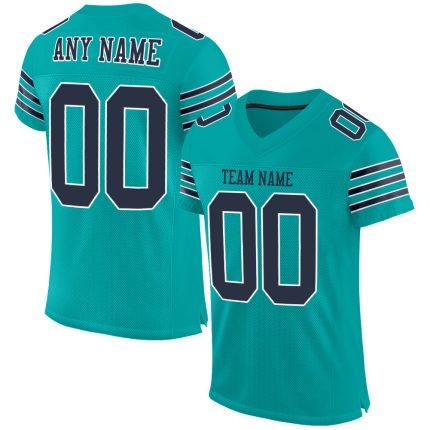 Personalized Aqua Navy White Authentic Football Jersey for Men and Women Personalized Aqua Navy-White Mesh Authentic Football