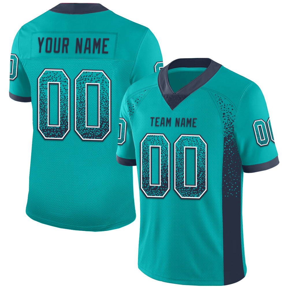 Personalized Aqua Navy White Fashion Football Jersey Mesh Drift for Men Personalized Aqua Navy-White Mesh Drift Fashion Football