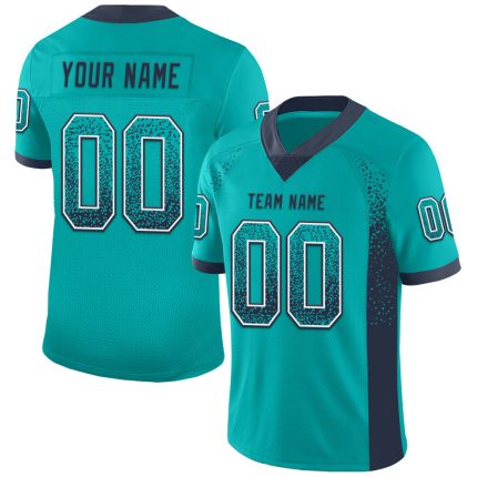 Custom Name and Number Aqua Navy White Mesh Drift Football Jersey - Personalized Team Jersey Personalized Aqua Navy-White