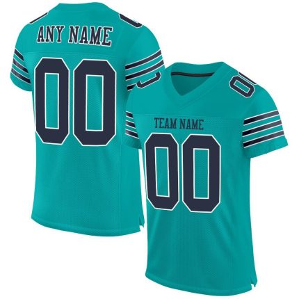 Custom Navy-White Mesh Football Jersey for Kids - Aqua Personalized Jersey 2 Personalized Aqua Navy-White Mesh Football Jersey