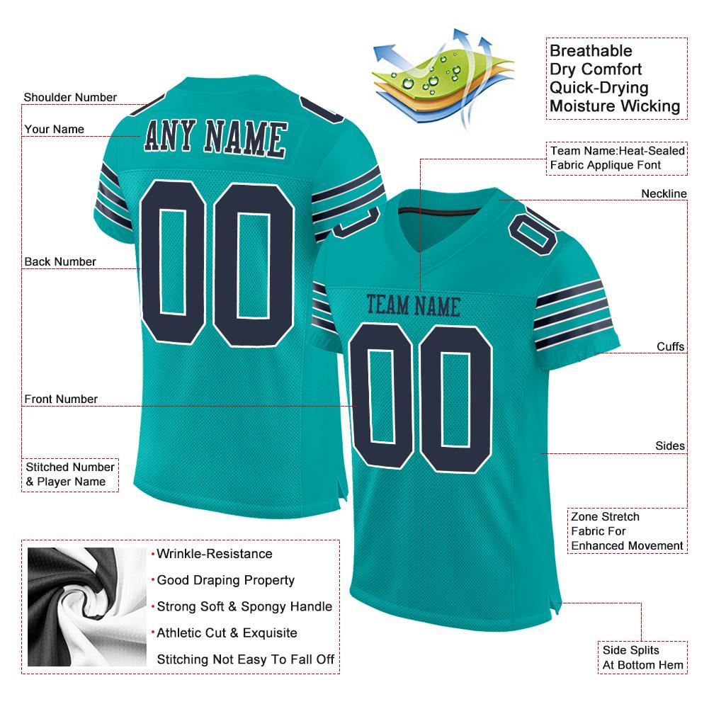 Custom Navy-White Mesh Football Jersey for Kids - Aqua Personalized Jersey 2 Personalized Aqua Navy-White Mesh Football Jersey - Image 4