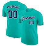 Custom Name and Number Aqua Navy-White Performance T-Shirt for Teams - Personalized Athletic Tee Personalized Aqua Navy-White
