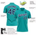 Custom Personalized Navy-White Aqua Performance Golf Polo Shirt with Team Name and Number Personalized Aqua Navy-White Performance