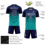 Custom Name and Number Aqua Navy-White Soccer Jersey Uniform - Personalized Sublimation Team Apparel Personalized Aqua Navy-White