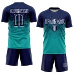 Custom Name and Number Aqua Navy-White Soccer Jersey Uniform - Personalized Sublimation Team Apparel Personalized Aqua Navy-White