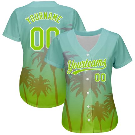 Personalized Neon Green White 3D Hawaii Palm Trees Baseball Jersey Personalized Aqua Neon Green-White 3D Hawaii Palm Trees