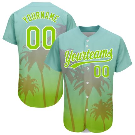 Personalized Neon Green White 3D Hawaii Palm Trees Baseball Jersey Personalized Aqua Neon Green-White 3D Hawaii Palm Trees