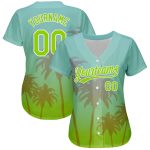 Custom Personalized Hawaii Baseball Jersey with Aqua Neon Green-White 3D Palm Tree Design, Custom Name & Number Personalized
