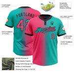 Personalized Neon Pink and Black Gradient Unisex Softball Jersey - Two-Button Fashion Design Personalized Aqua Neon Pink-Black