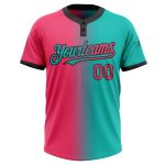 Personalized Neon Pink and Black Gradient Unisex Softball Jersey - Two-Button Fashion Design Personalized Aqua Neon Pink-Black