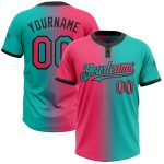 Personalized Neon Pink and Black Gradient Unisex Softball Jersey - Two-Button Fashion Design Personalized Aqua Neon Pink-Black