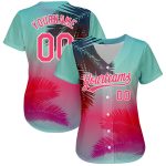 Custom Name and Number Hawaii Palm Leaves Baseball Jersey - Personalized Aqua Neon Pink-White 3D Pattern Design Personalized