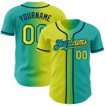 Personalized Aqua Neon Yellow Navy Gradient Baseball Jersey Fashion Personalized Aqua Neon Yellow-Navy Gradient Fashion Baseball