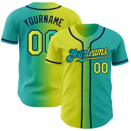 Personalized Aqua Neon Yellow Navy Gradient Baseball Jersey Fashion Personalized Aqua Neon Yellow-Navy Gradient Fashion Baseball