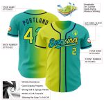 Personalized Aqua Neon Yellow Navy Gradient Baseball Jersey Fashion Personalized Aqua Neon Yellow-Navy Gradient Fashion Baseball
