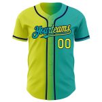 Personalized Aqua Neon Yellow Navy Gradient Baseball Jersey Fashion Personalized Aqua Neon Yellow-Navy Gradient Fashion Baseball